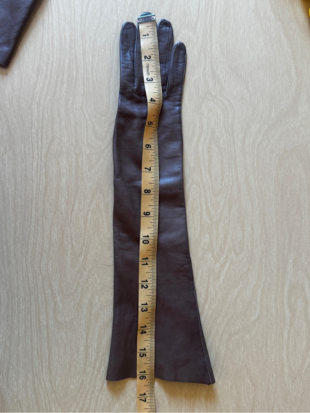50s Brown Leather Below Elbow Gloves Size 6 - Picture 6 of 7